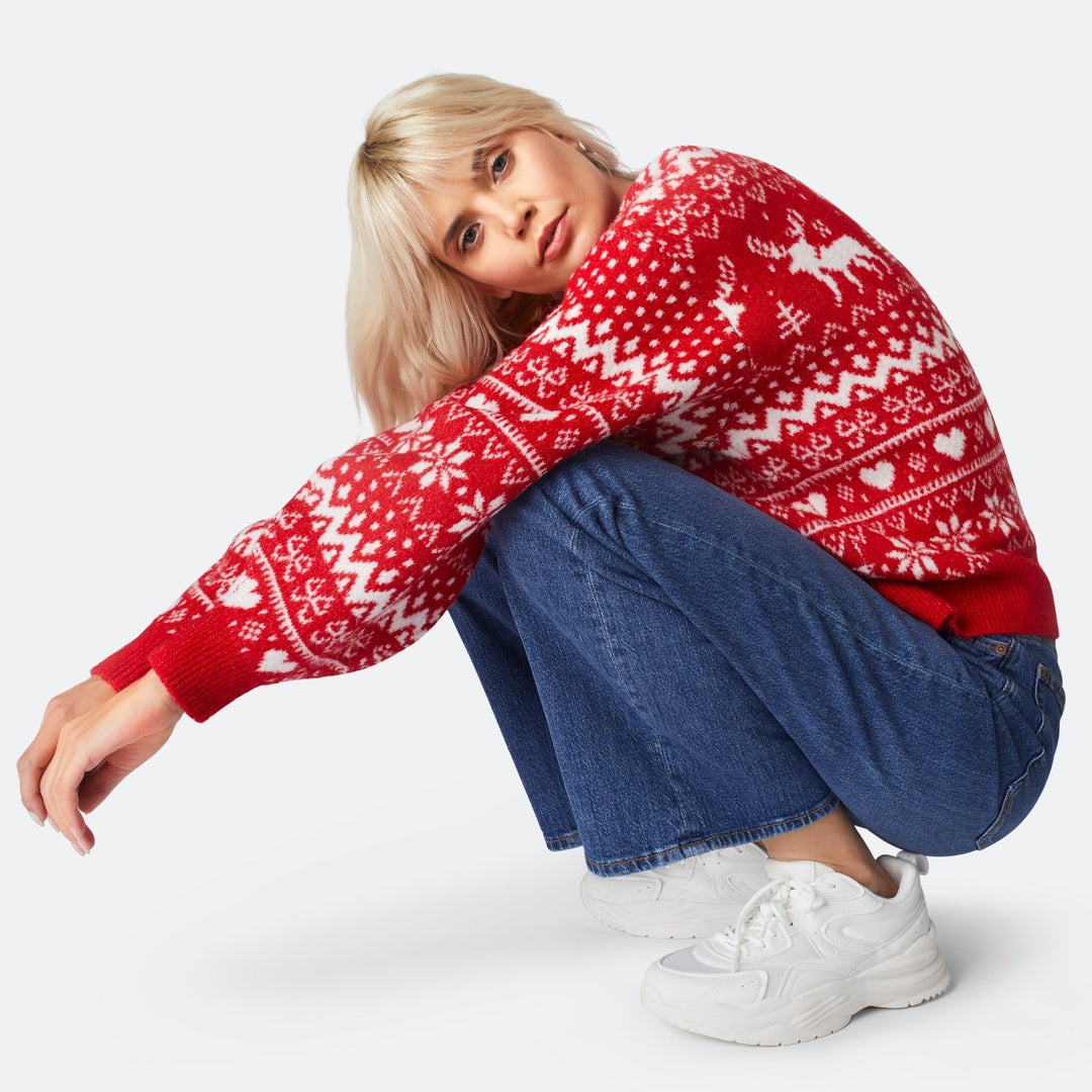red reindeer christmas jumper