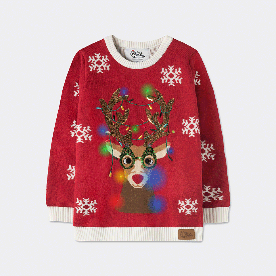 Christmas Jumper for Kids – Light-Up Rudolf Design –