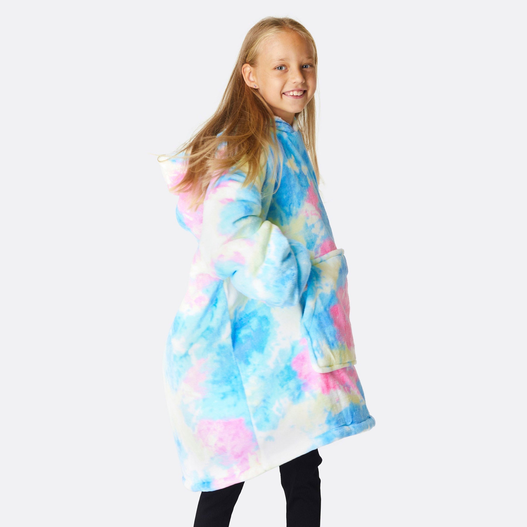 Kids Blanket Hoodie – Tie-Dye Cyan Style –