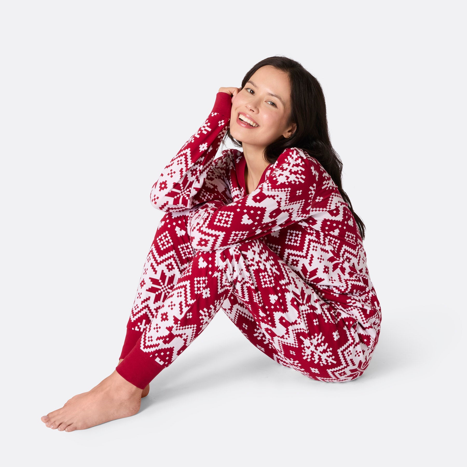 Womens Red Christmas Pyjamas – Soft Knit Matching Set –