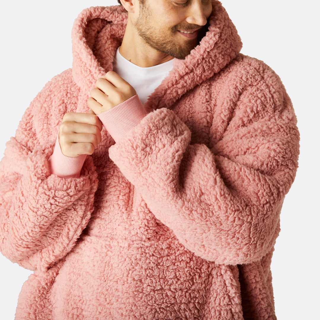 pink fluffy hoodie blanket