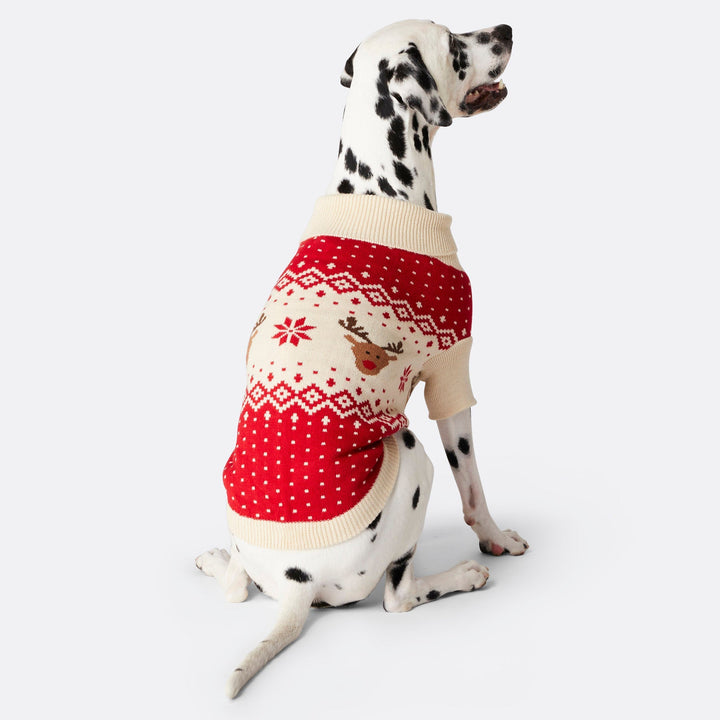 Dogs' Red Retro Reindeer Christmas Jumper