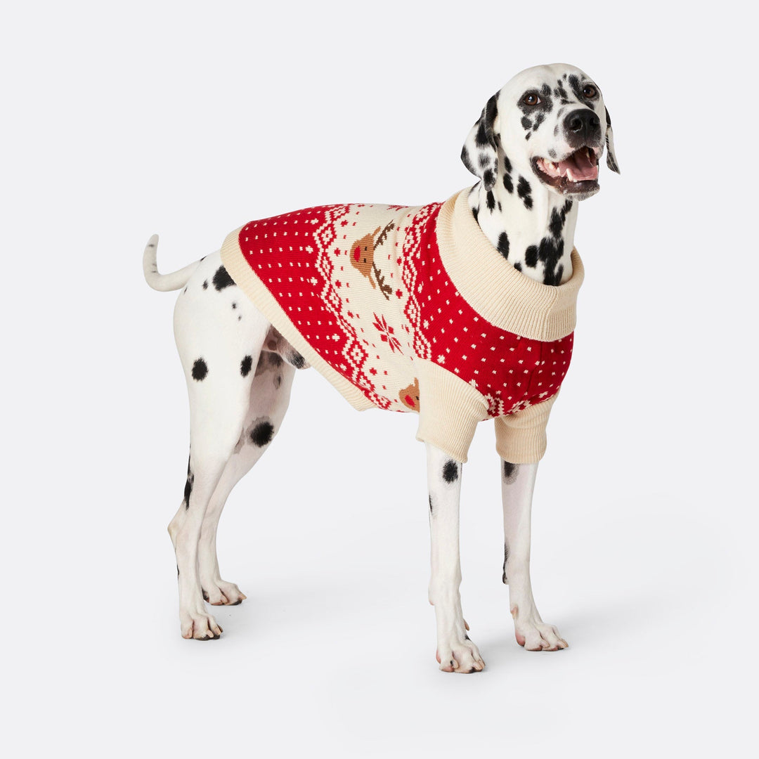 Dogs' Red Retro Reindeer Christmas Jumper