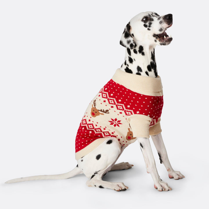 Dogs' Red Retro Reindeer Christmas Jumper