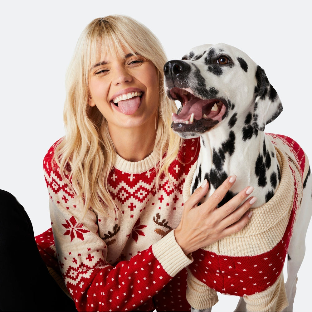 Dogs' Red Retro Reindeer Christmas Jumper