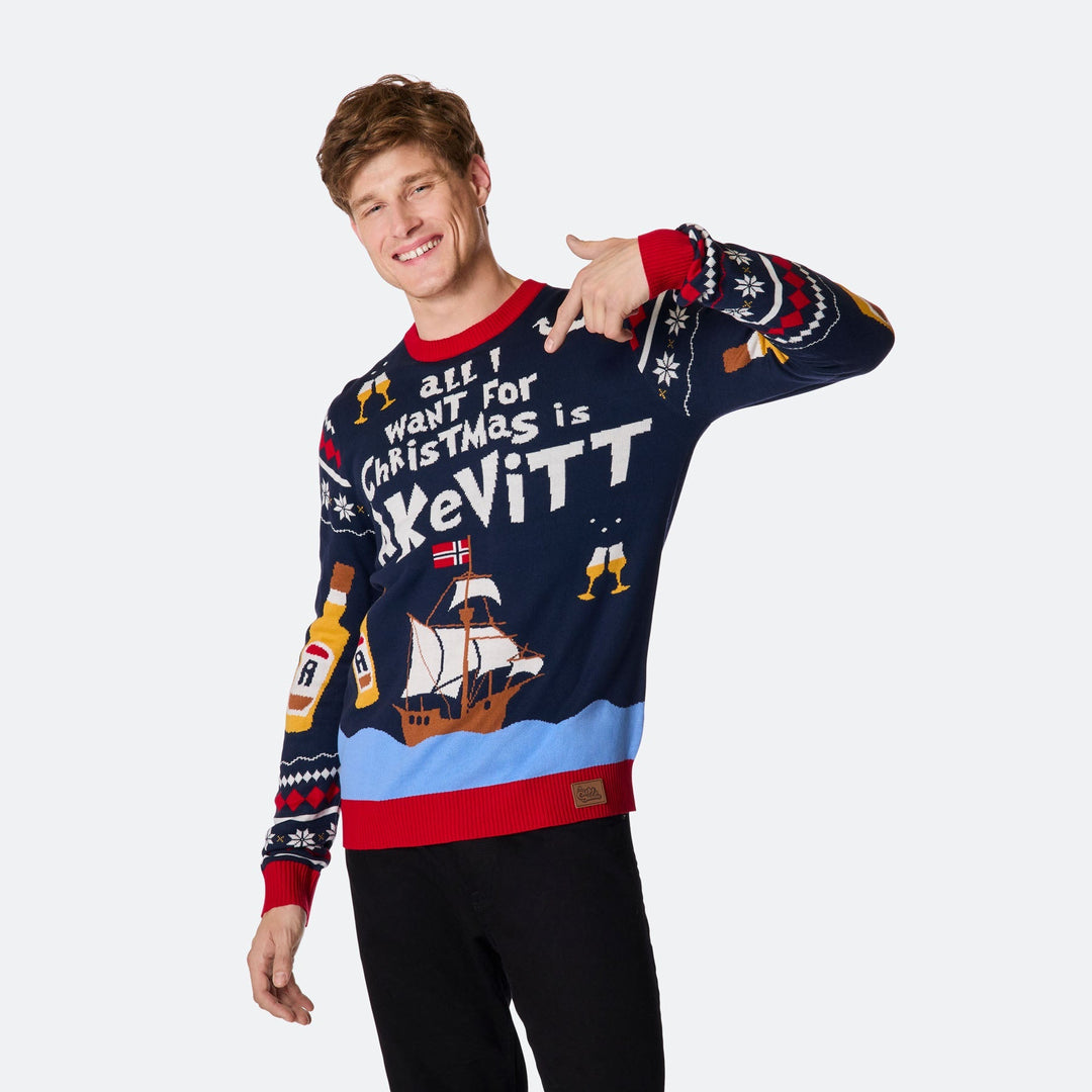 Men's All I Want for Christmas is Aquavit Christmas Jumper