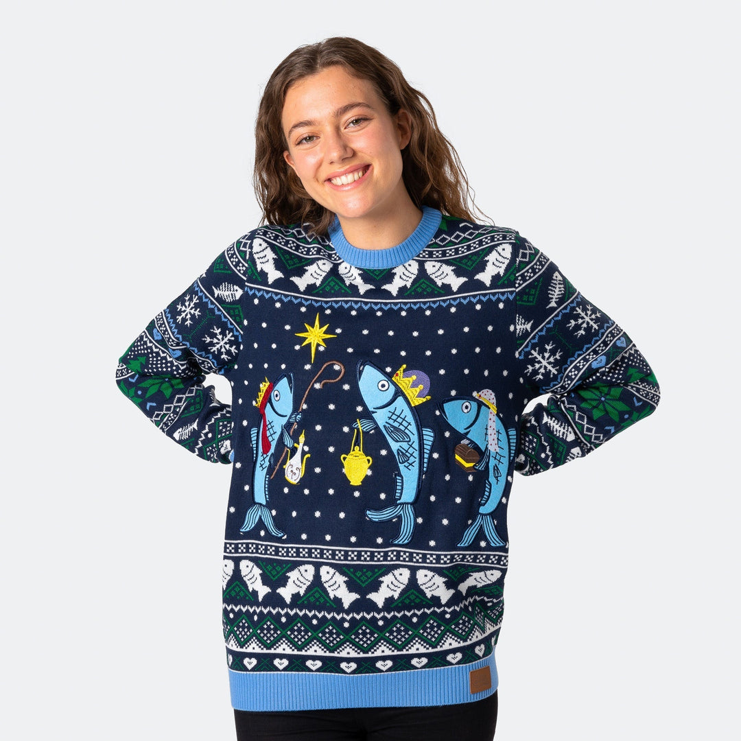 Women's Three Wise Fish Christmas Jumper