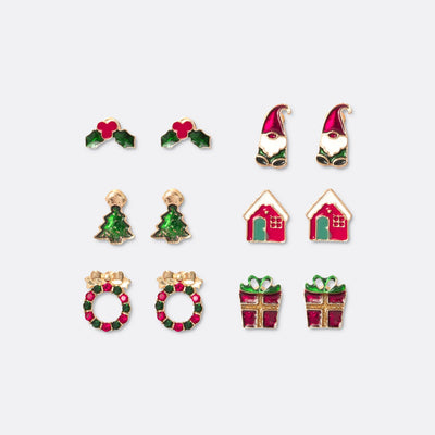 6-Pack Small Christmas Earrings