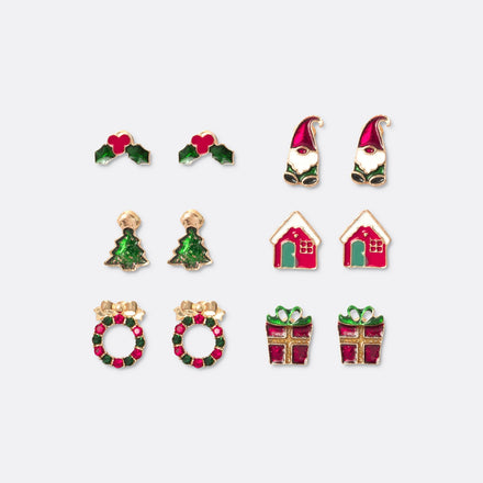 6-Pack Small Christmas Earrings