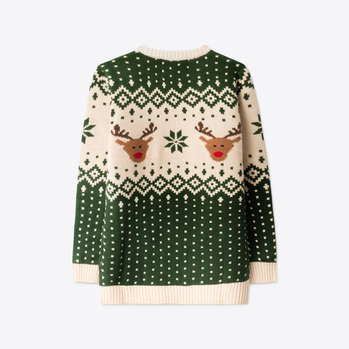 Kids' Retro Reindeer Green Christmas Jumper