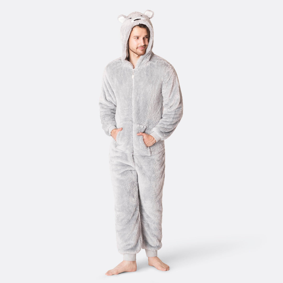 Men's Grey Teddy Bear Onesie