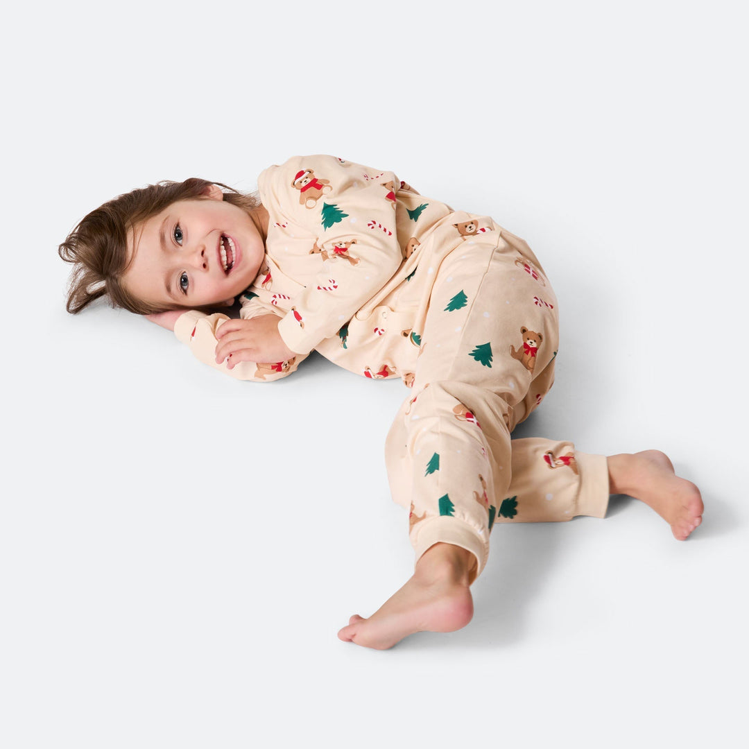 Kids' Beige Teddy Bear Overall Christmas Pyjamas