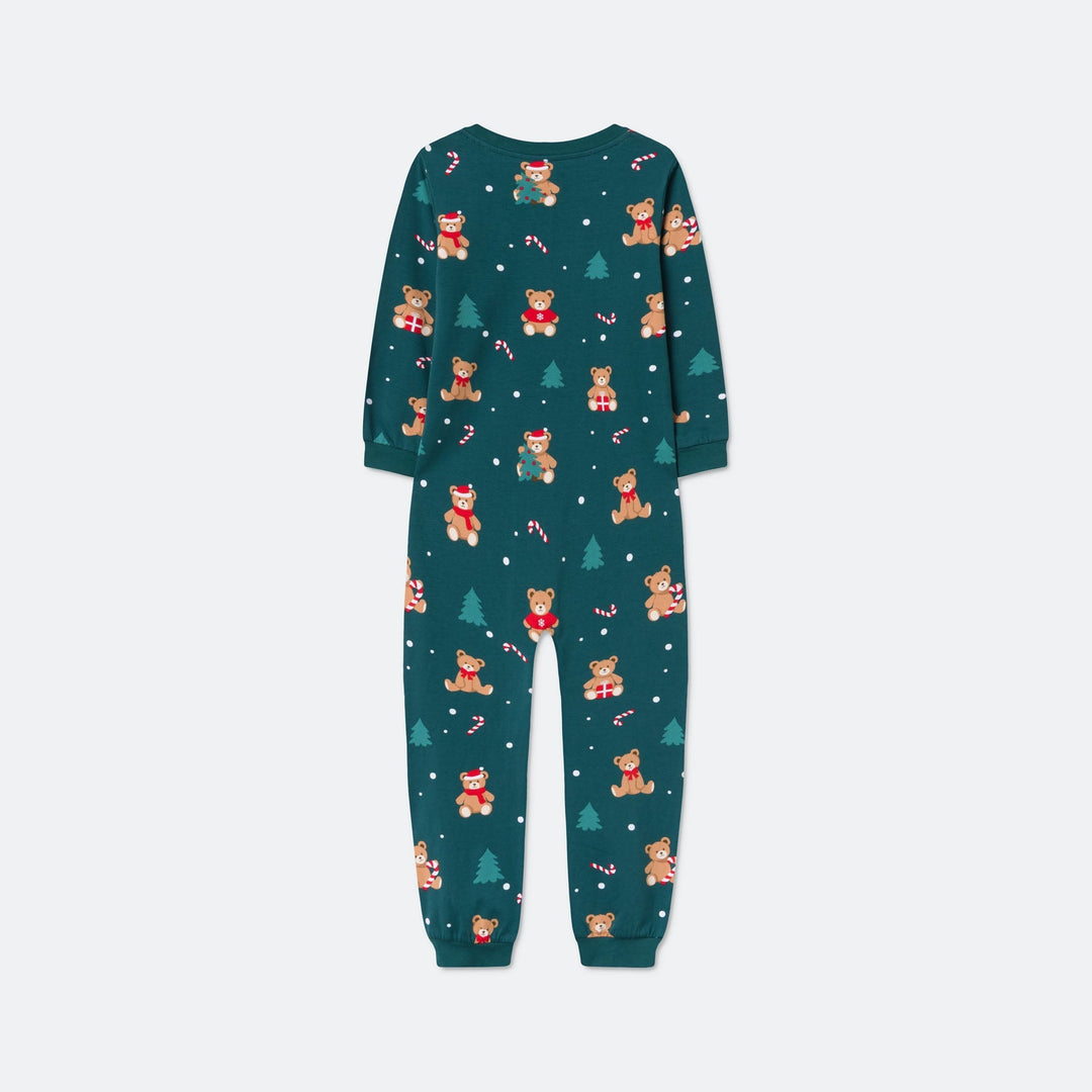 Kids' Green Teddy Bear Overall Christmas Pyjamas