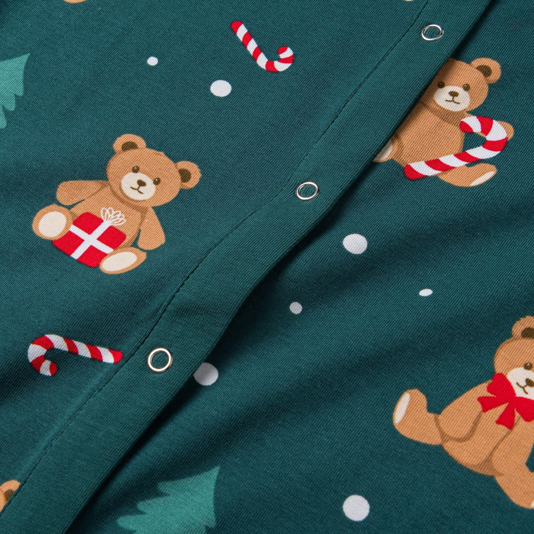 Kids' Green Teddy Bear Overall Christmas Pyjamas