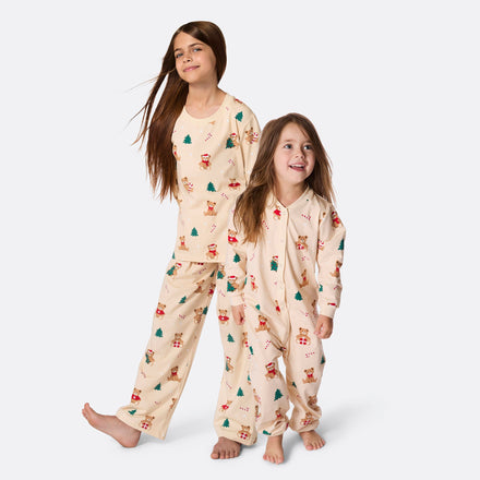 Kids' Beige Teddy Bear Christmas Pyjamas
