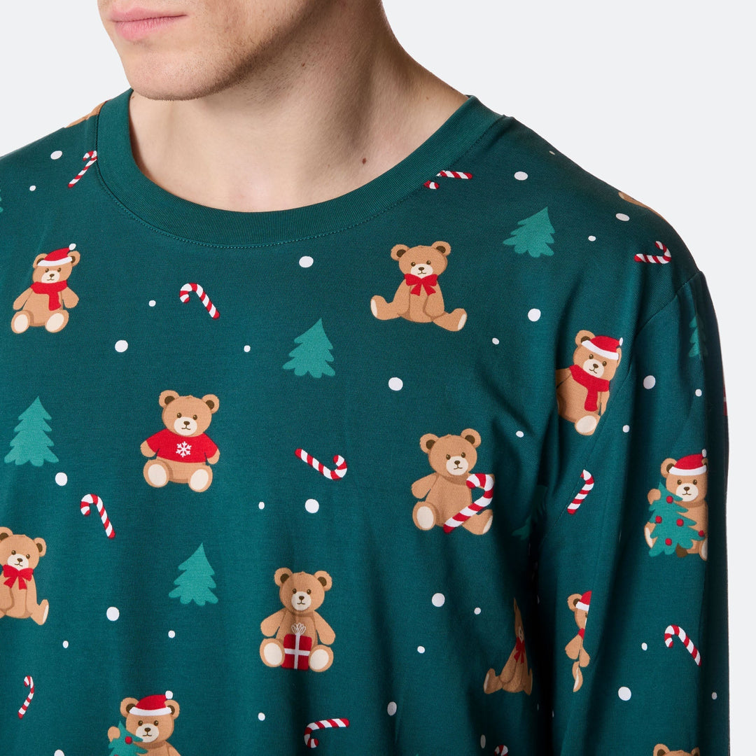 Men's Green Teddy Bear Christmas Pyjamas