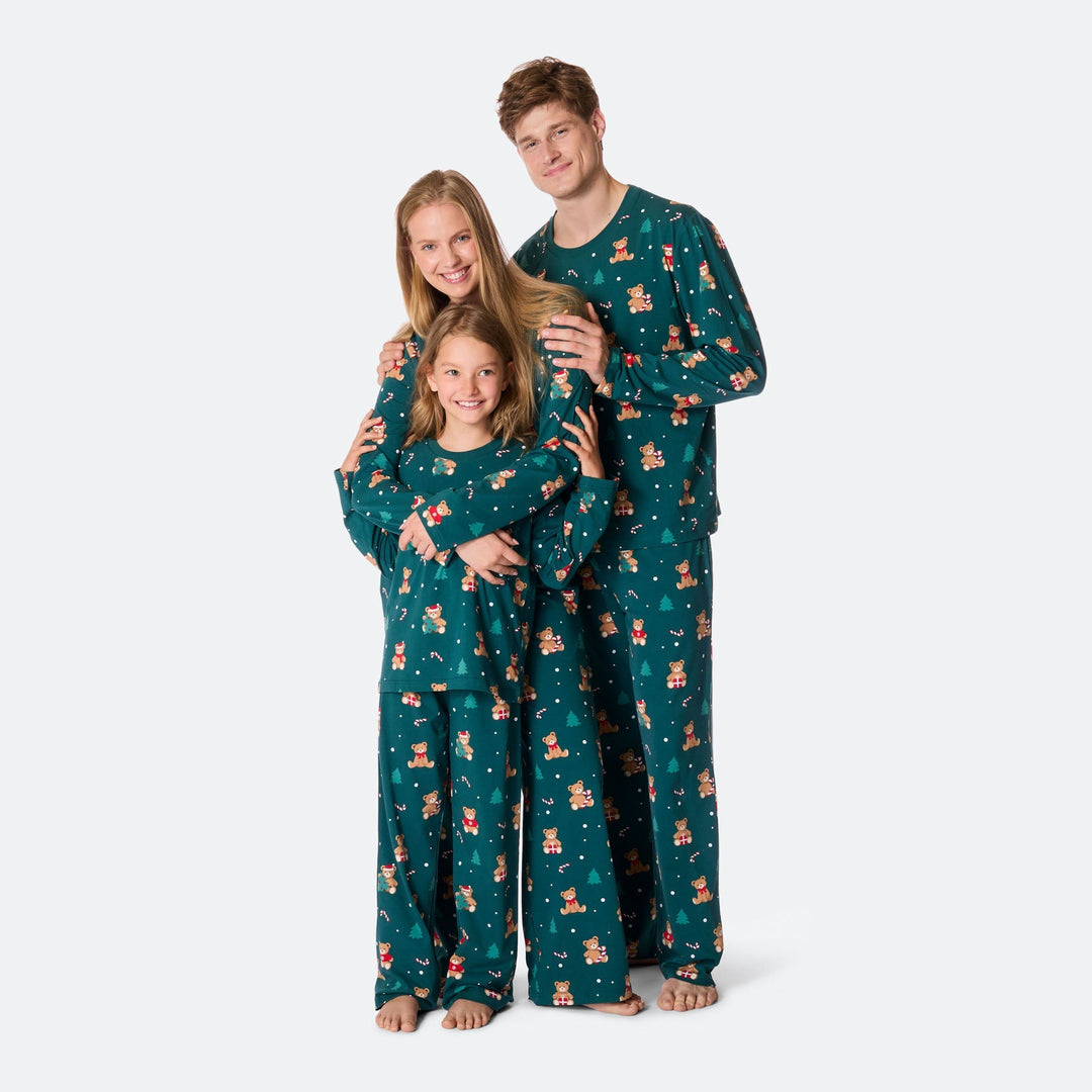Kids' Green Teddy Bear Christmas Pyjamas