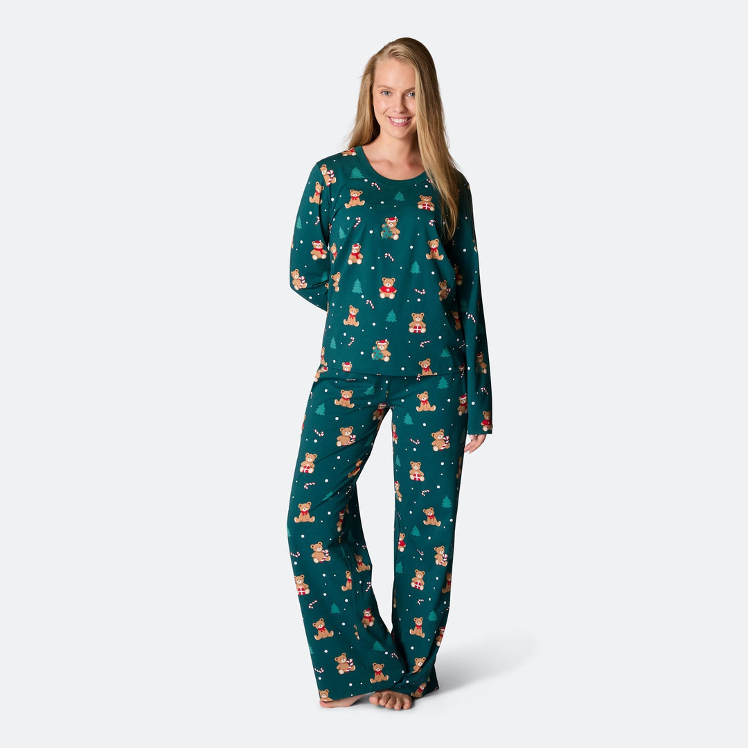 Women's Green Teddy Bear Christmas Pyjamas
