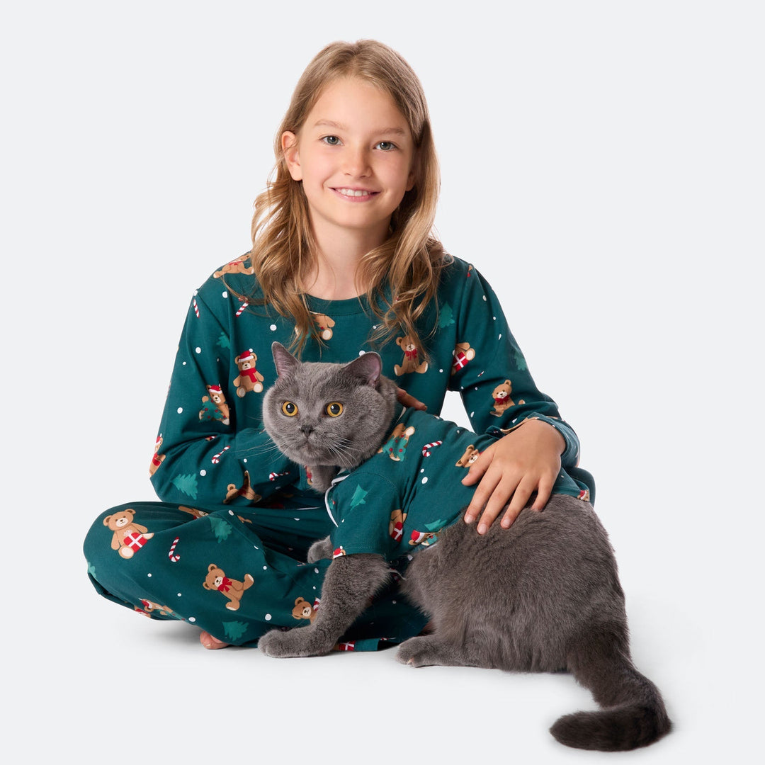 Kids' Green Teddy Bear Christmas Pyjamas