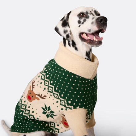 Dogs' Green Retro Reindeer Christmas Jumper