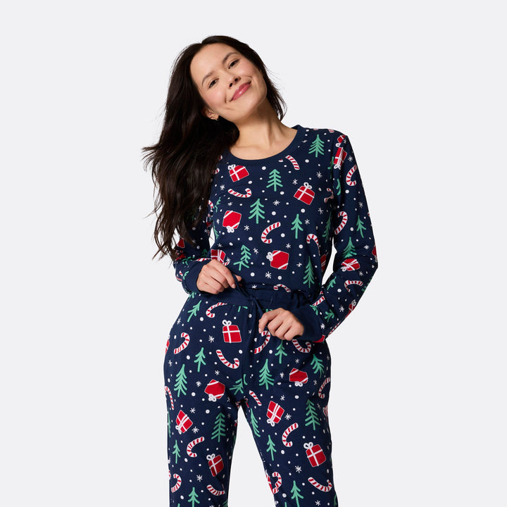 Women's Blue Christmas Pattern Christmas Pyjamas