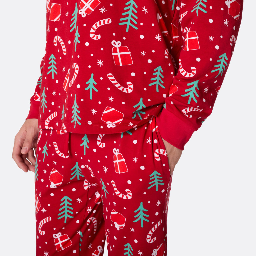 Mens Red Christmas Pajamas – Festive Pattern – - Main Image