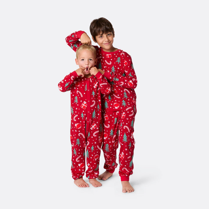 Kids' Red Christmas Pattern Overall Christmas Pyjamas