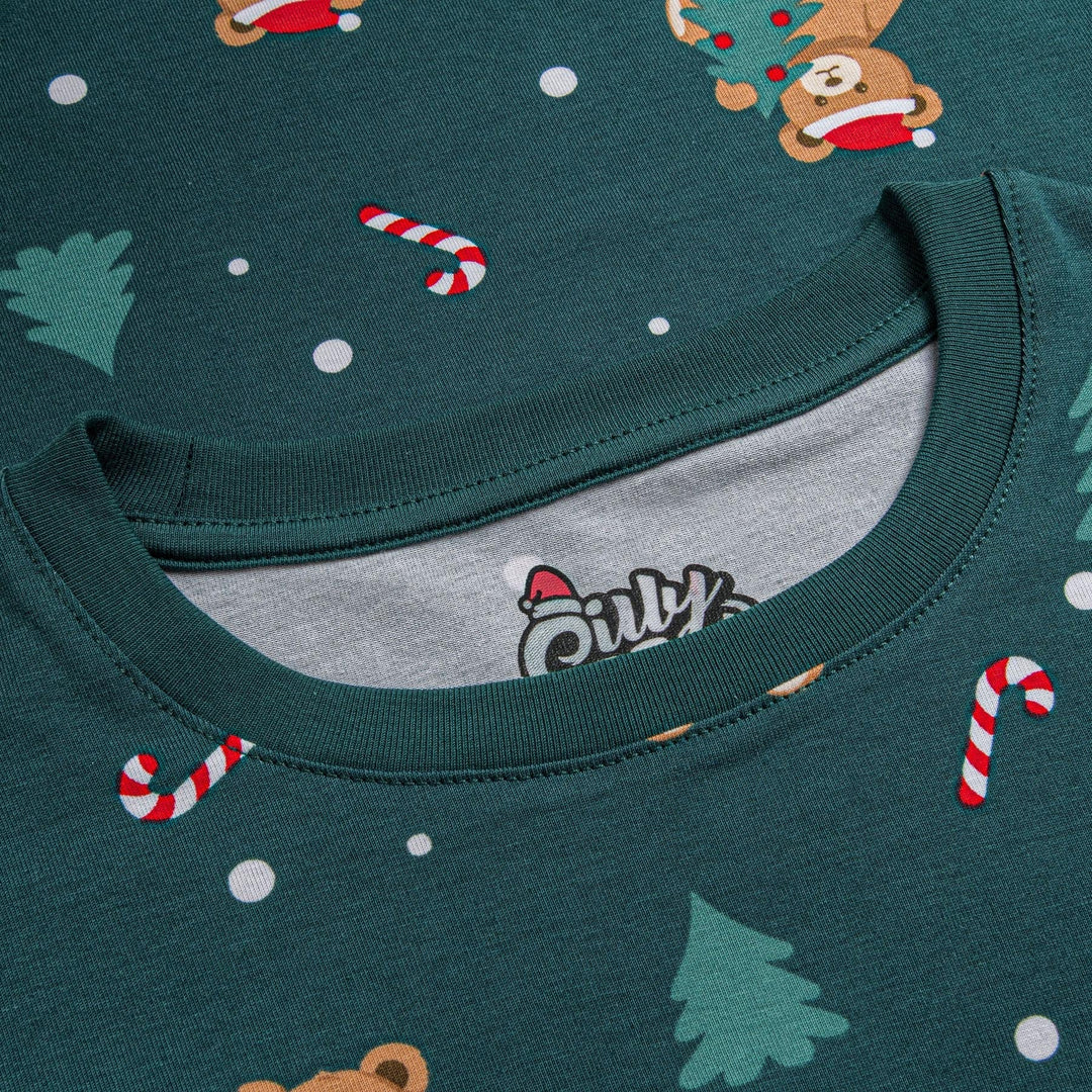 Kids' Green Teddy Bear Christmas Pyjamas
