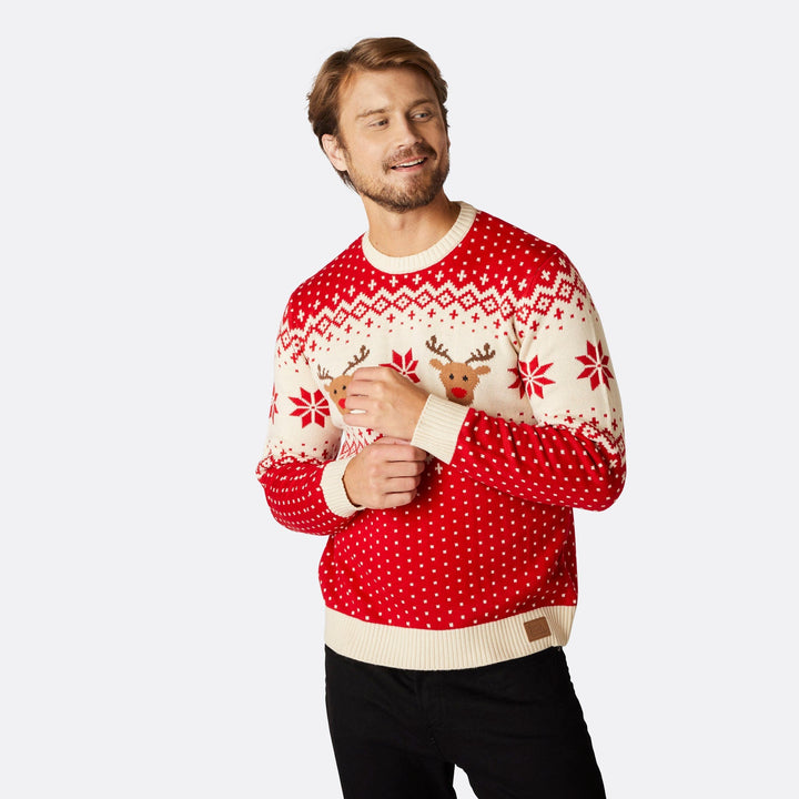 Men's Retro Reindeer Red Christmas Jumper