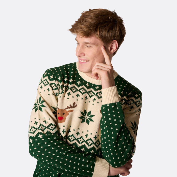 Men's Retro Reindeer Green Christmas Jumper