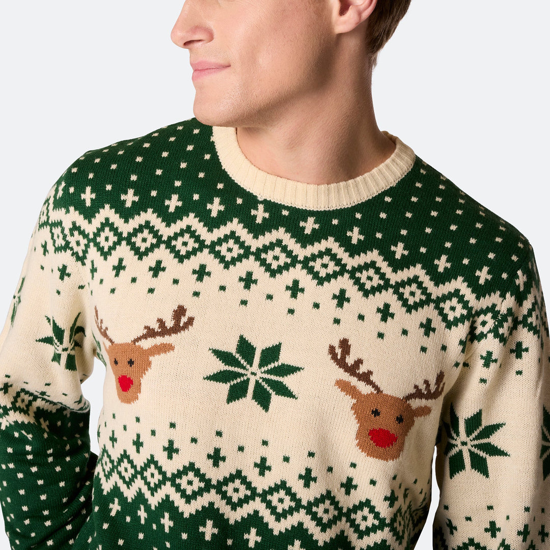 Men's Retro Reindeer Green Christmas Jumper