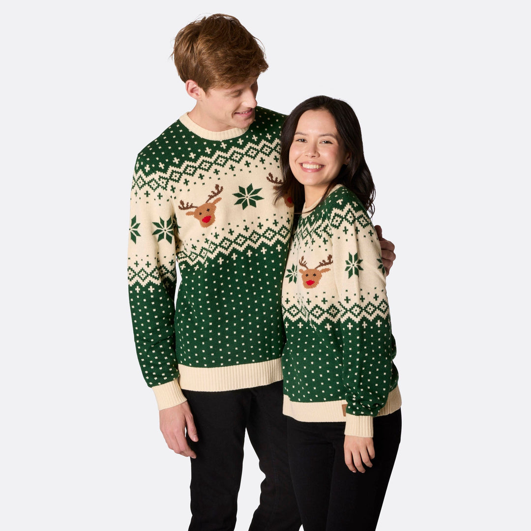 Matching Family Christmas Jumpers Green Retro Reindeer