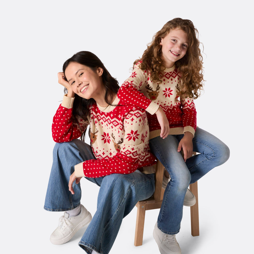 Kids' Retro Reindeer Red Christmas Jumper