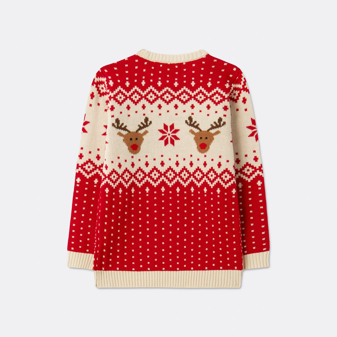 Kids' Retro Reindeer Red Christmas Jumper