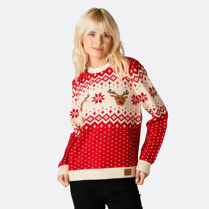 Women's Retro Reindeer Red Christmas Jumper