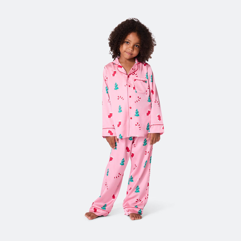 Kids' Pink Satin Christmas Pyjamas