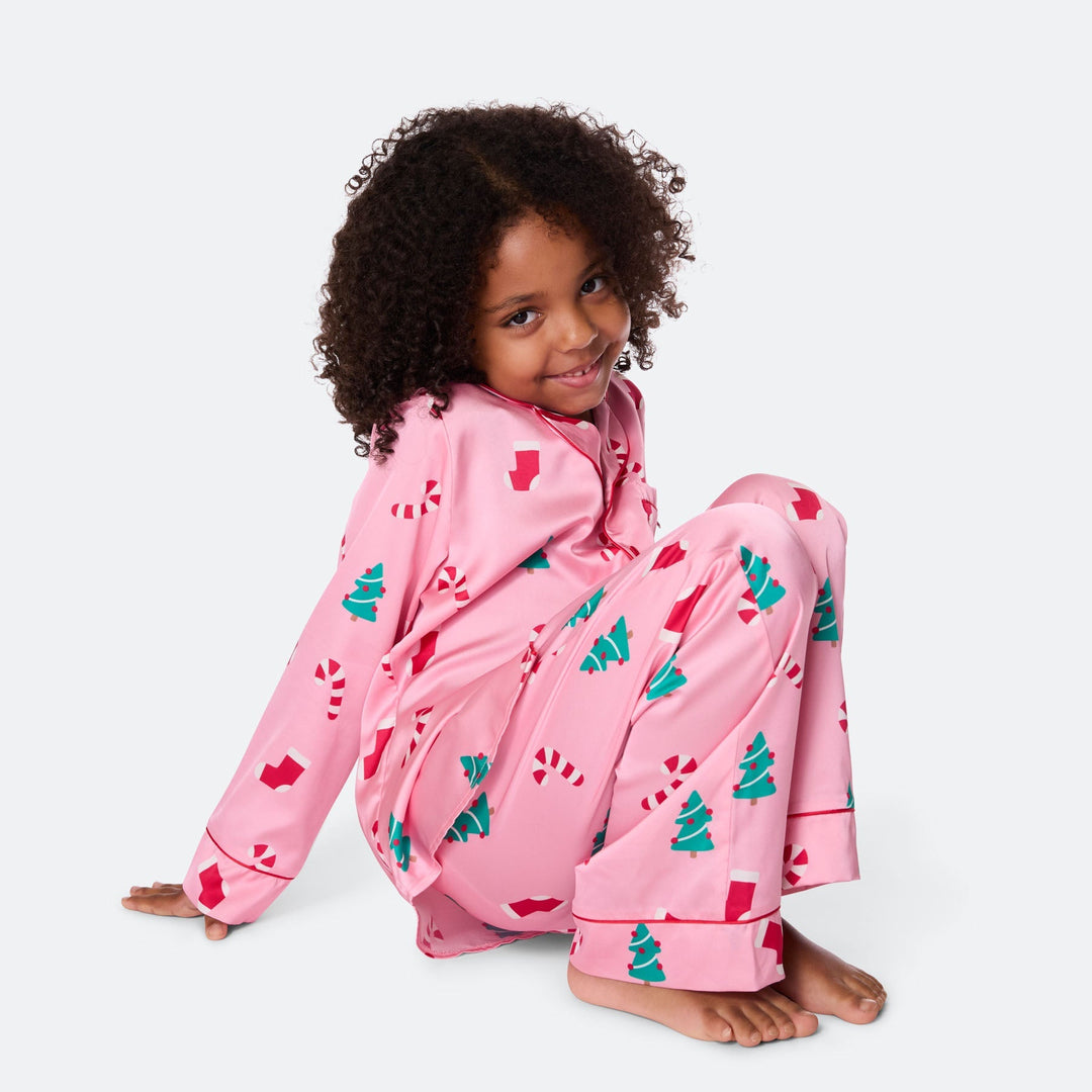 Kids' Pink Satin Christmas Pyjamas