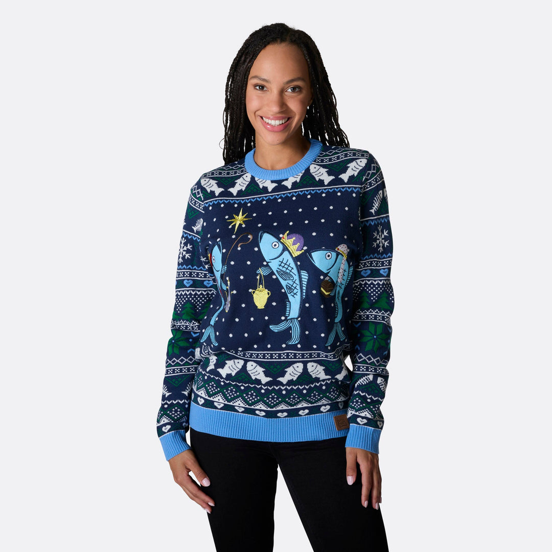 Women's Three Wise Fish Christmas Jumper