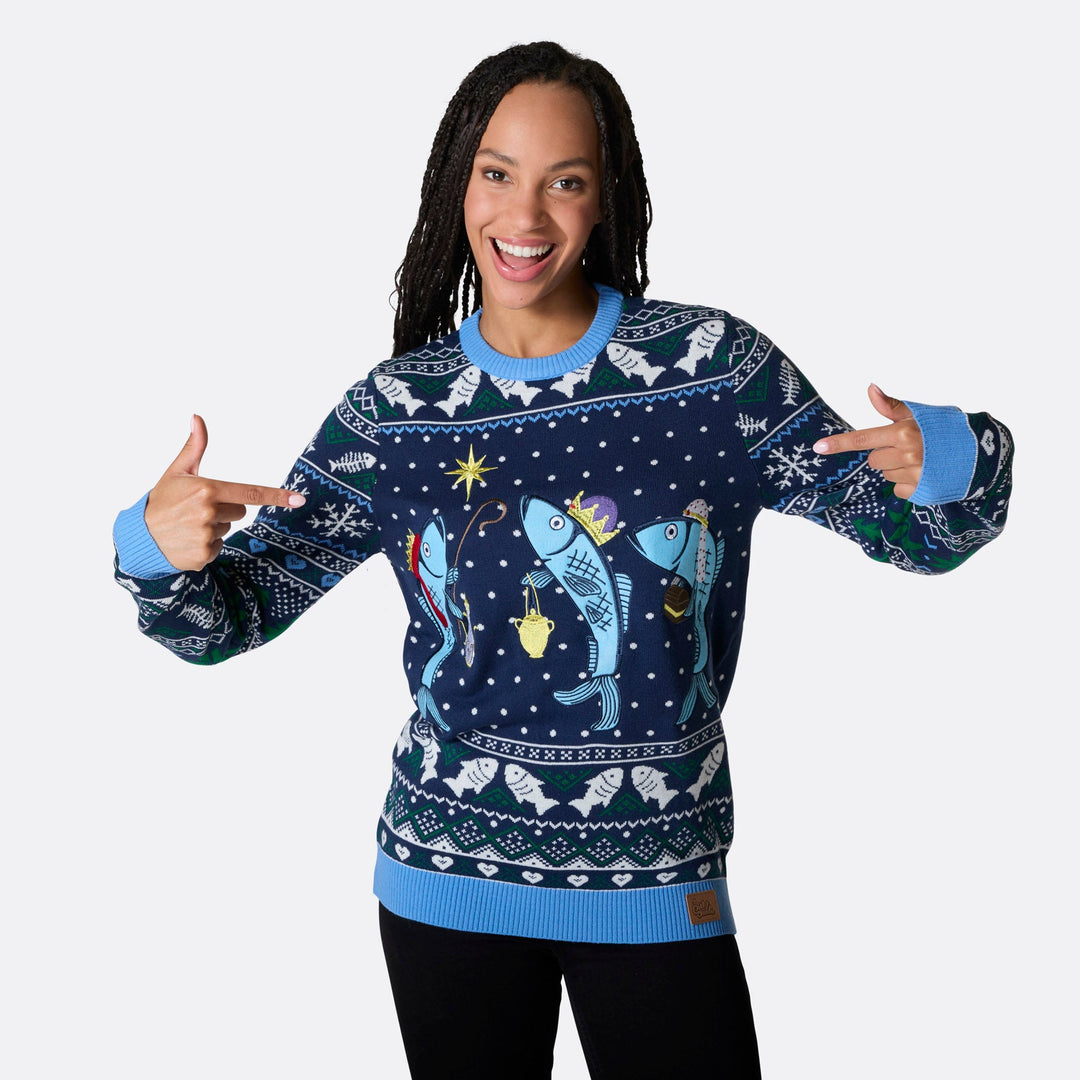 Women's Three Wise Fish Christmas Jumper
