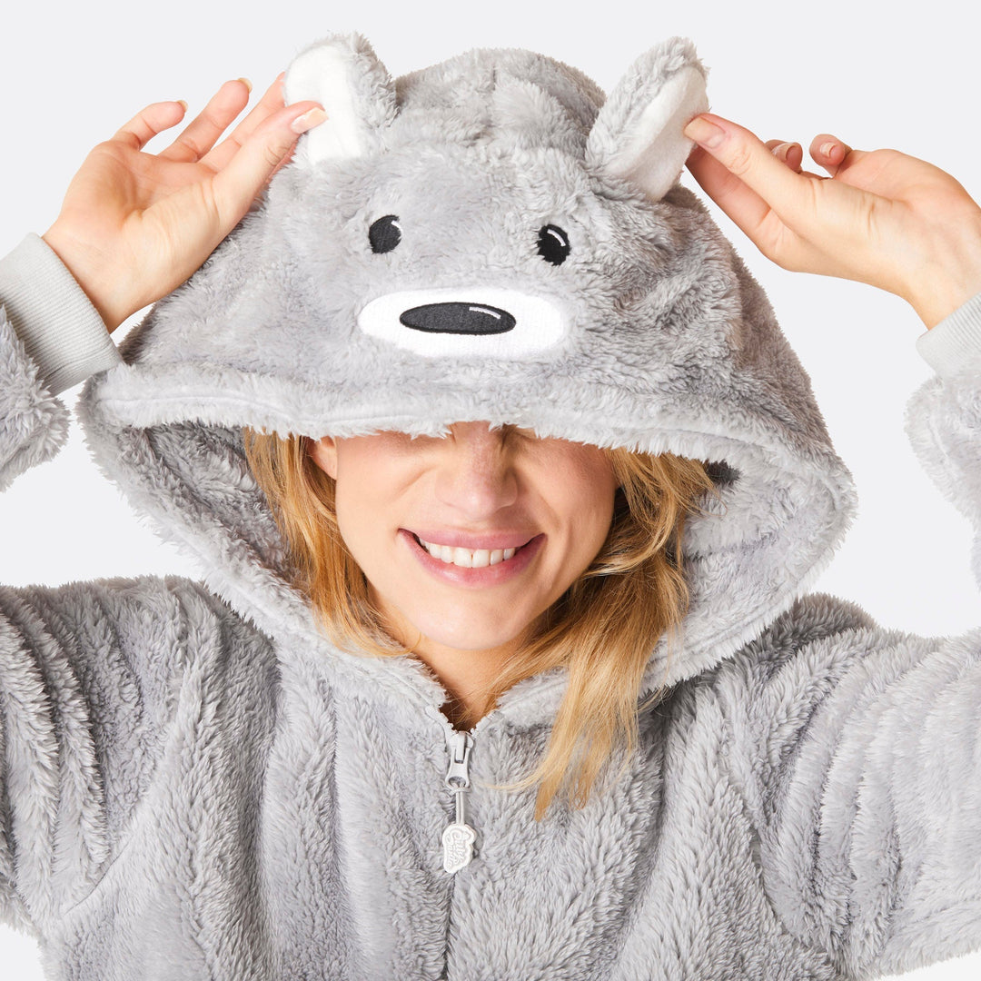 Women's Grey Teddy Bear Onesie