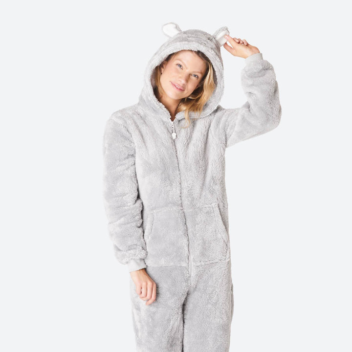 Women's Grey Teddy Bear Onesie