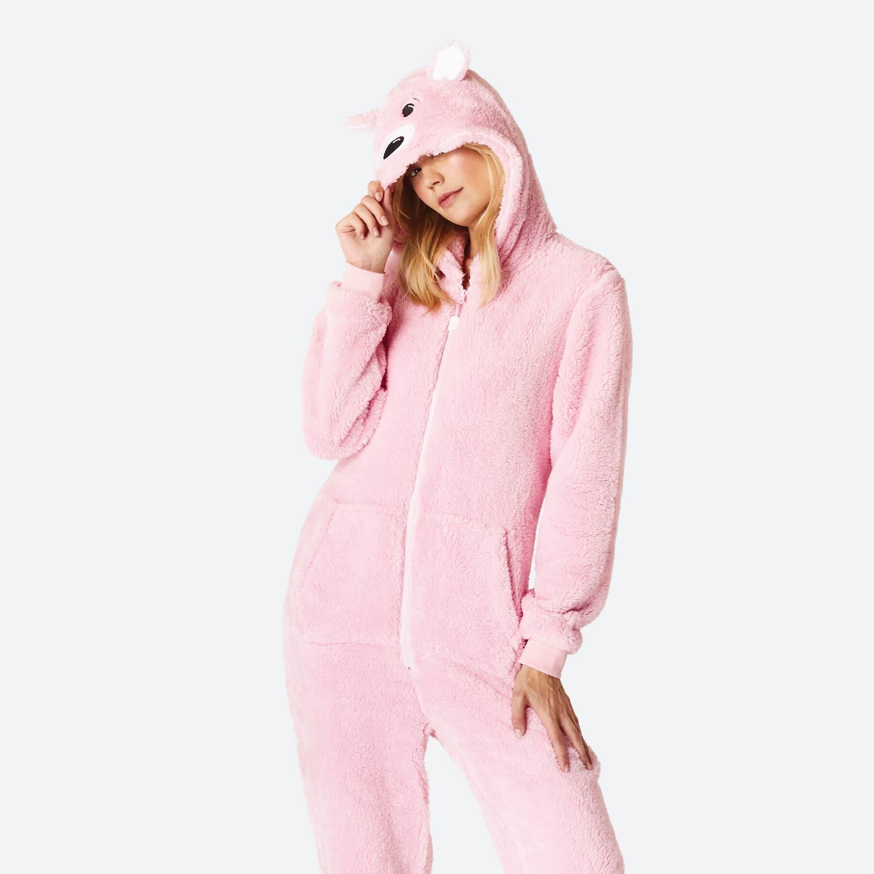 Women s Pink Teddy Bear Onesie SillySanta