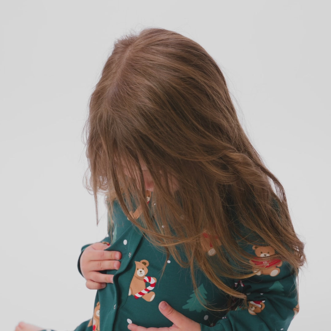 Kids' Green Teddy Bear Christmas Pyjamas