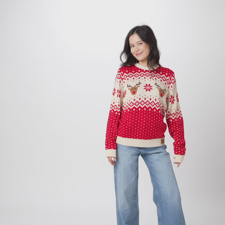 Women's Retro Reindeer Red Christmas Jumper