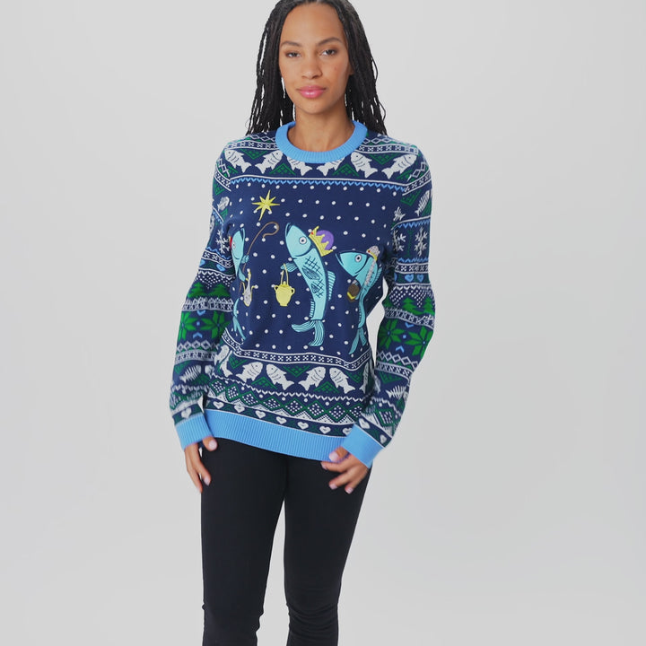 Women's Three Wise Fish Christmas Jumper