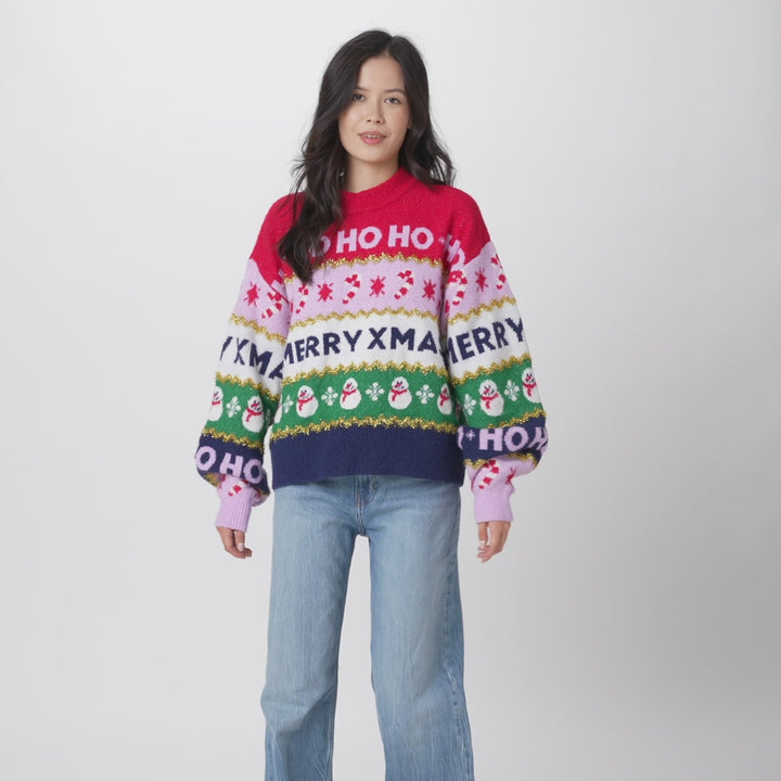 Women's Striped Oversized Christmas Jumper